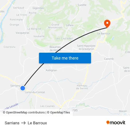 Sarrians to Le Barroux map