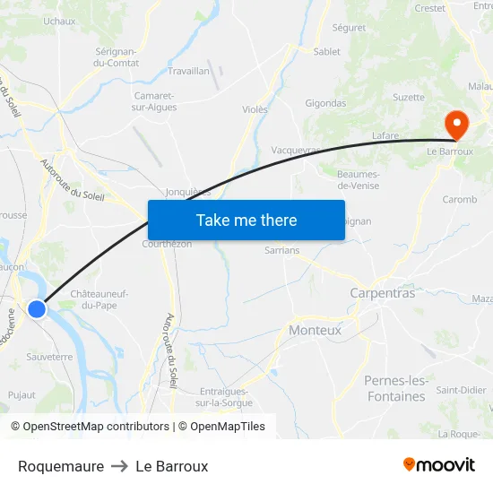 Roquemaure to Le Barroux map