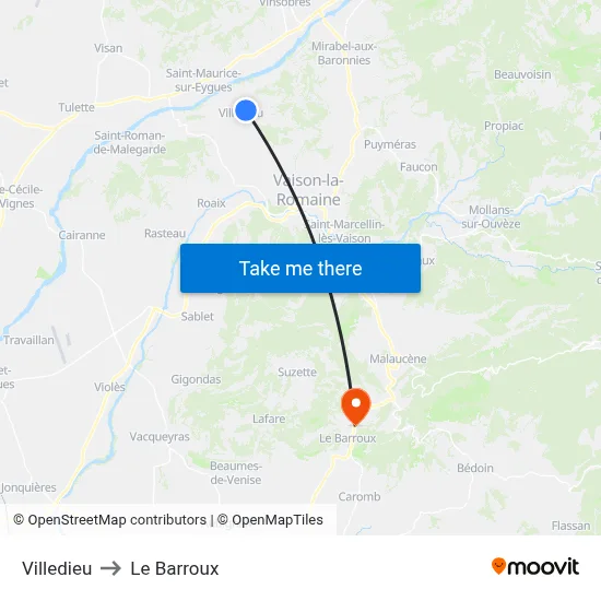 Villedieu to Le Barroux map