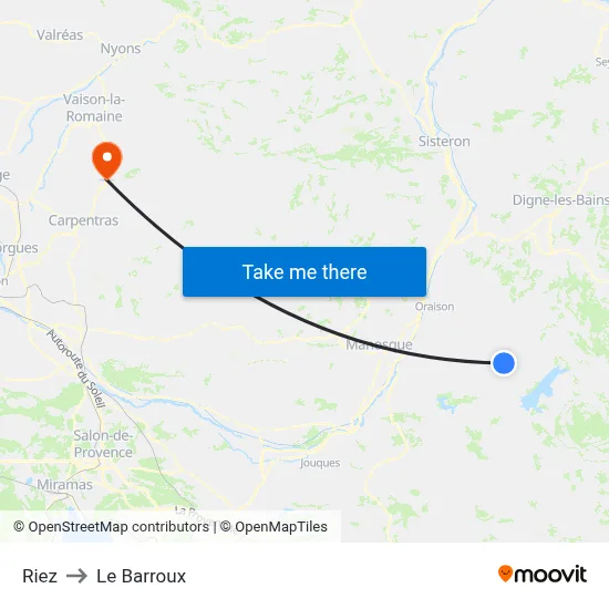 Riez to Le Barroux map