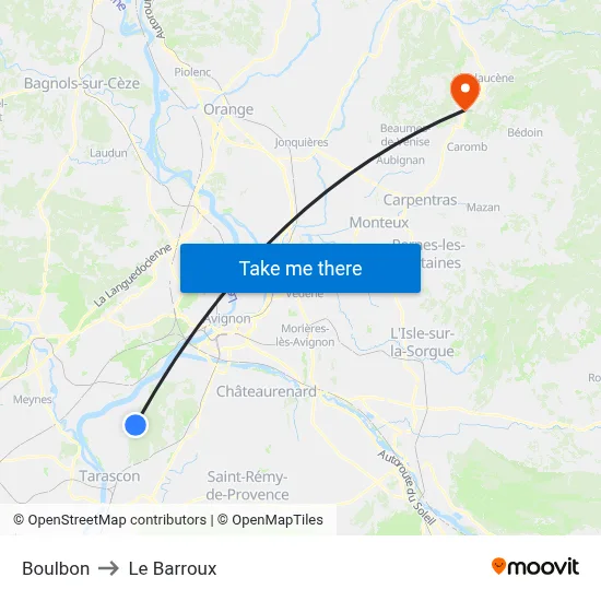 Boulbon to Le Barroux map