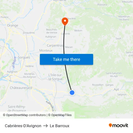 Cabrières-D'Avignon to Le Barroux map