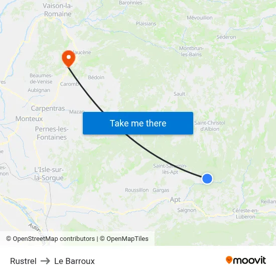 Rustrel to Le Barroux map