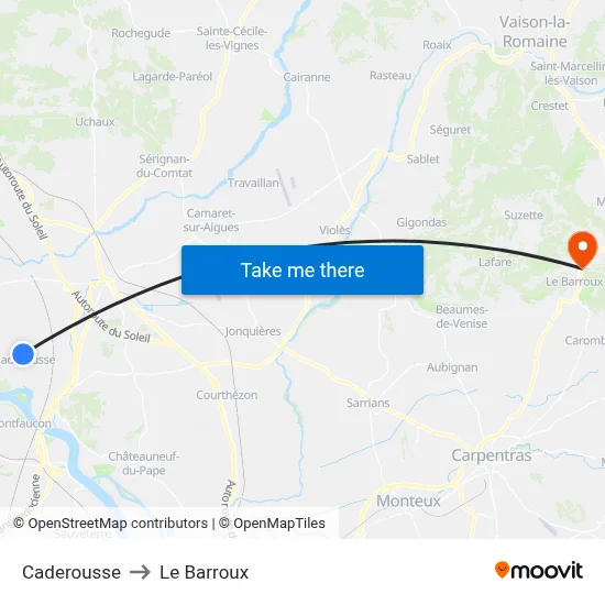 Caderousse to Le Barroux map