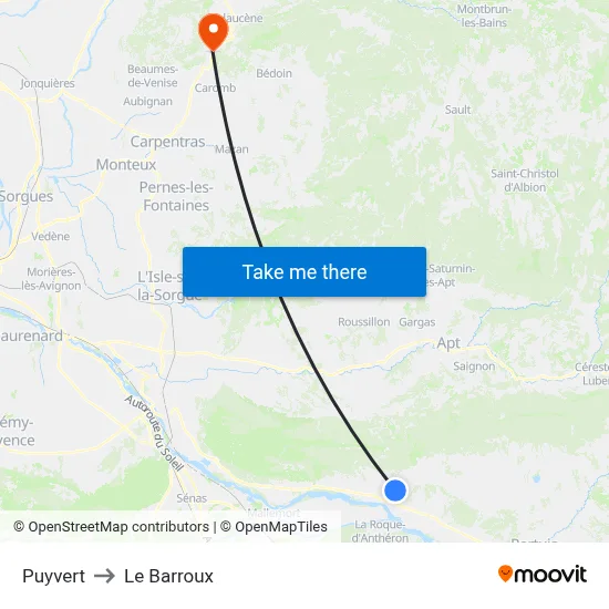 Puyvert to Le Barroux map