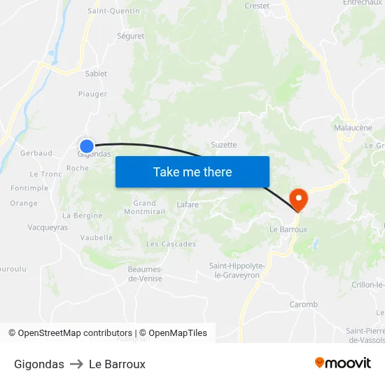 Gigondas to Le Barroux map