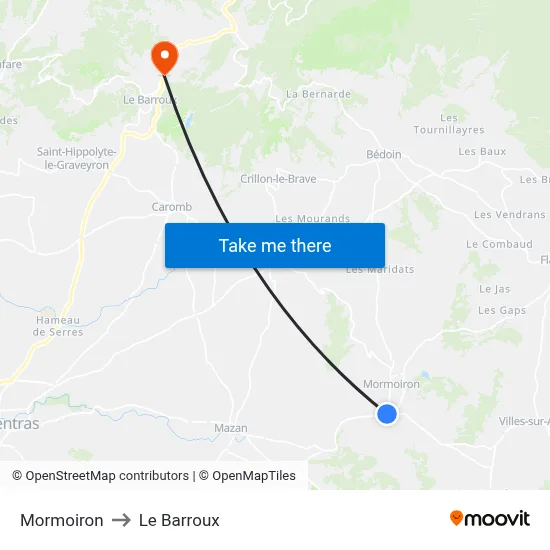 Mormoiron to Le Barroux map