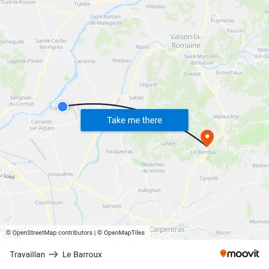 Travaillan to Le Barroux map