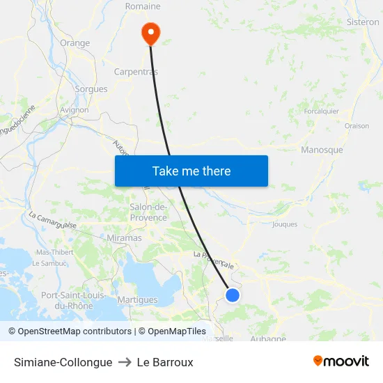 Simiane-Collongue to Le Barroux map