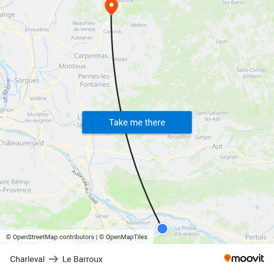 Charleval to Le Barroux map