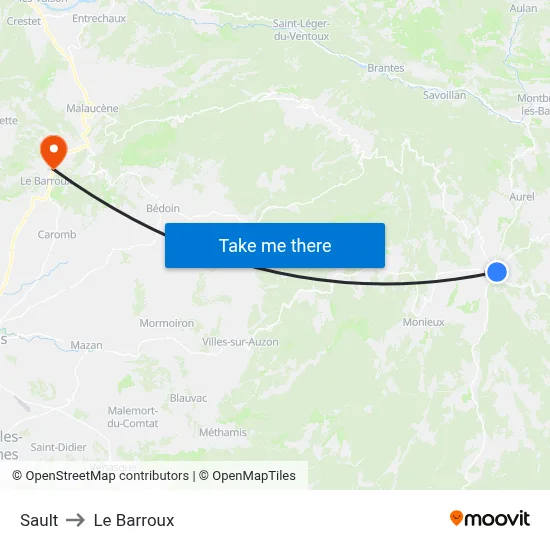 Sault to Le Barroux map