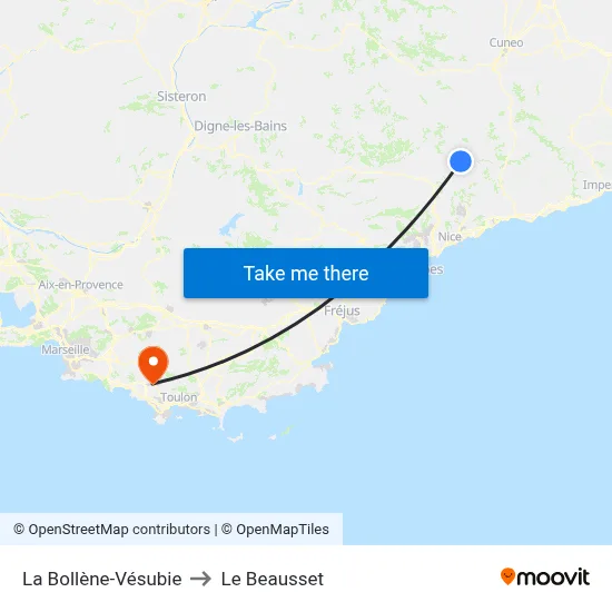 La Bollène-Vésubie to Le Beausset map
