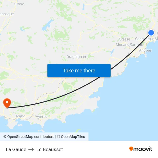 La Gaude to Le Beausset map
