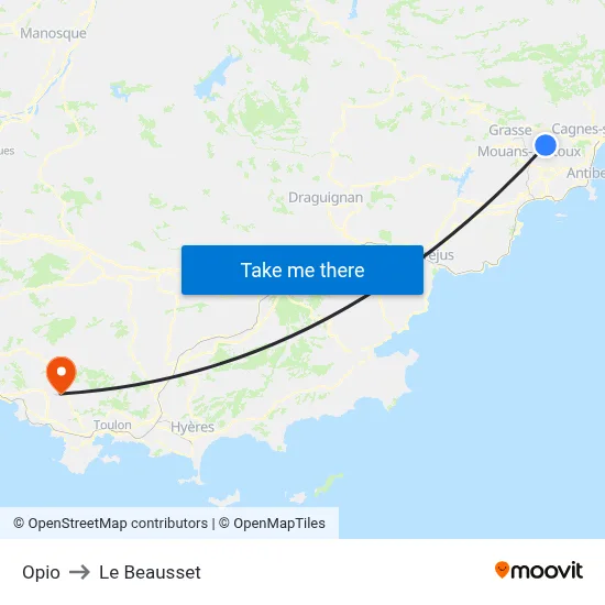 Opio to Le Beausset map
