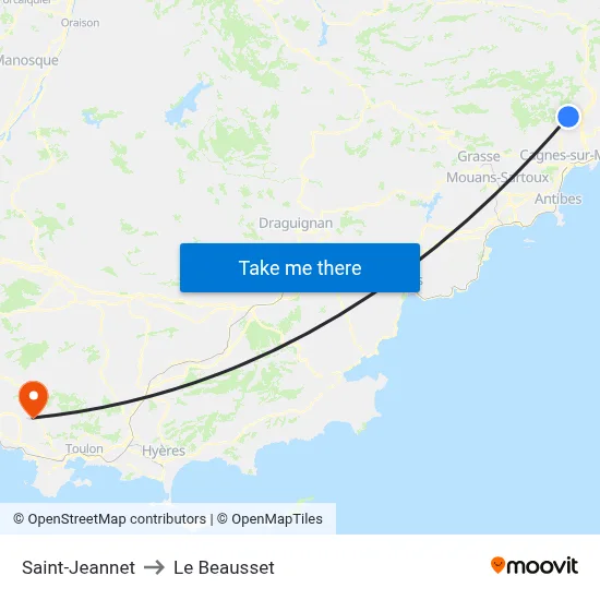 Saint-Jeannet to Le Beausset map