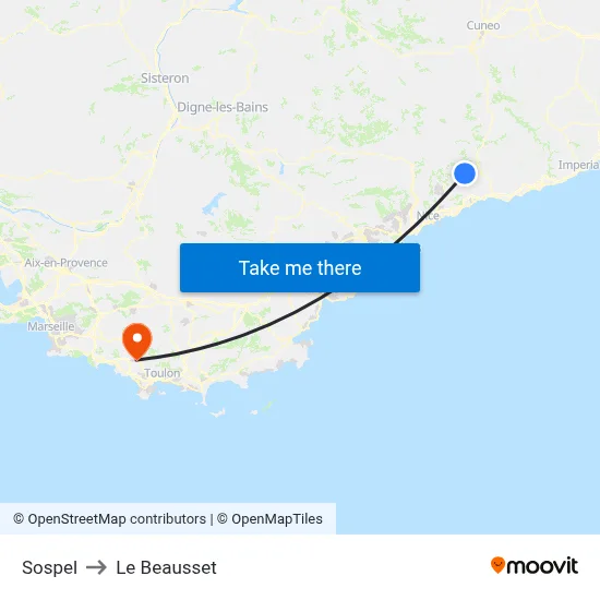 Sospel to Le Beausset map