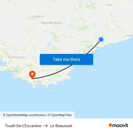Touët-De-L'Escarène to Le Beausset map