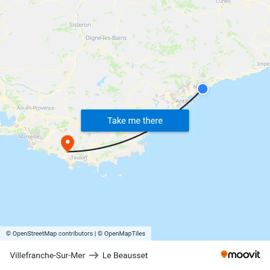 Villefranche-Sur-Mer to Le Beausset map