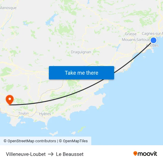 Villeneuve-Loubet to Le Beausset map