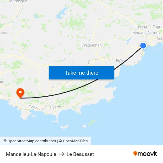 Mandelieu-La-Napoule to Le Beausset map