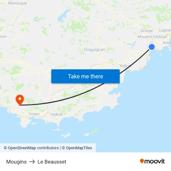 Mougins to Le Beausset map