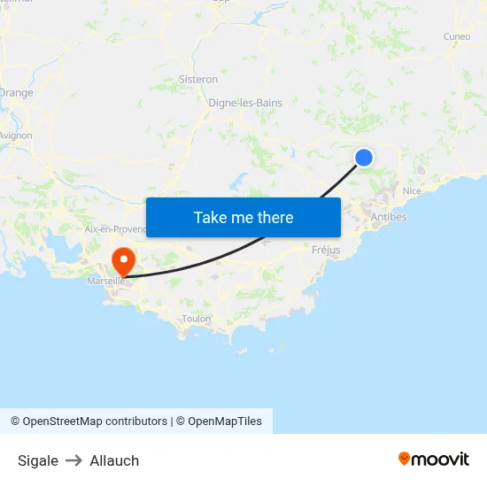 Sigale to Allauch map
