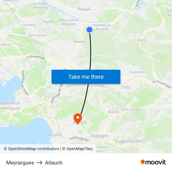 Meyrargues to Allauch map