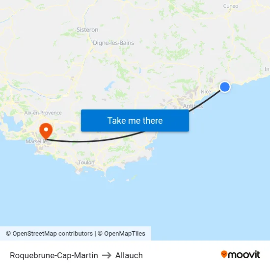 Roquebrune-Cap-Martin to Allauch map