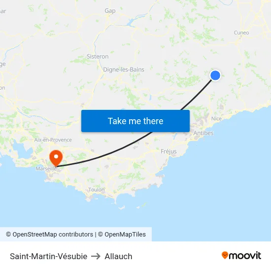 Saint-Martin-Vésubie to Allauch map