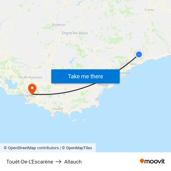 Touët-De-L'Escarène to Allauch map