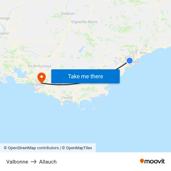 Valbonne to Allauch map
