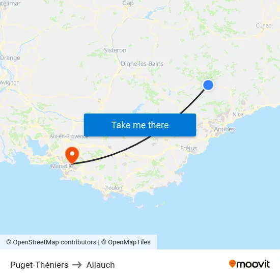 Puget-Théniers to Allauch map
