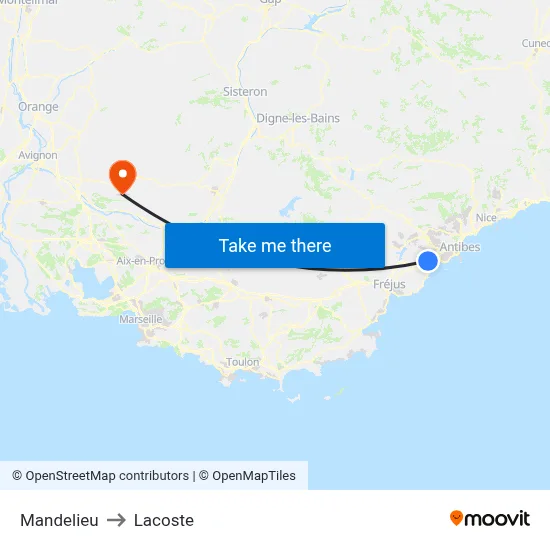 Mandelieu to Lacoste map