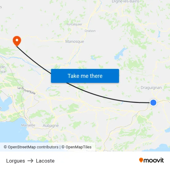 Lorgues to Lacoste map