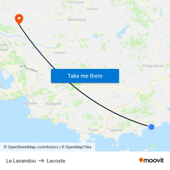 Le Lavandou to Lacoste map
