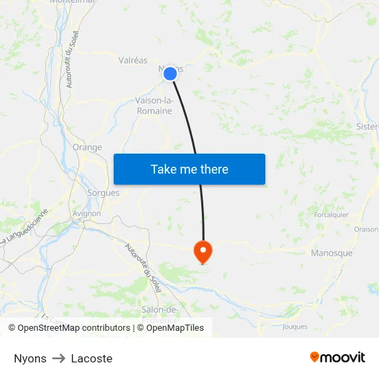 Nyons to Lacoste map