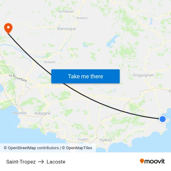 Saint-Tropez to Lacoste map