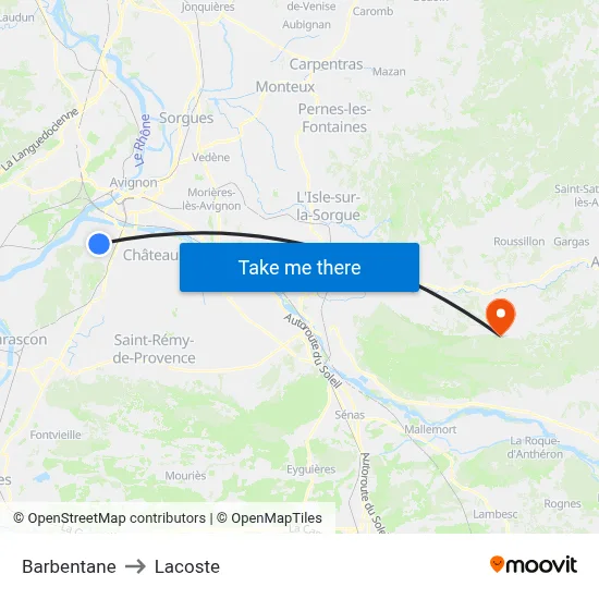 Barbentane to Lacoste map