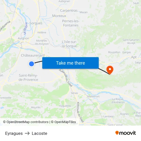 Eyragues to Lacoste map