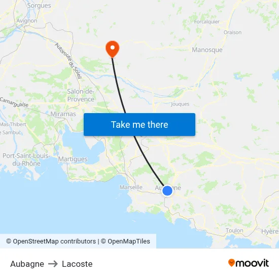 Aubagne to Lacoste map