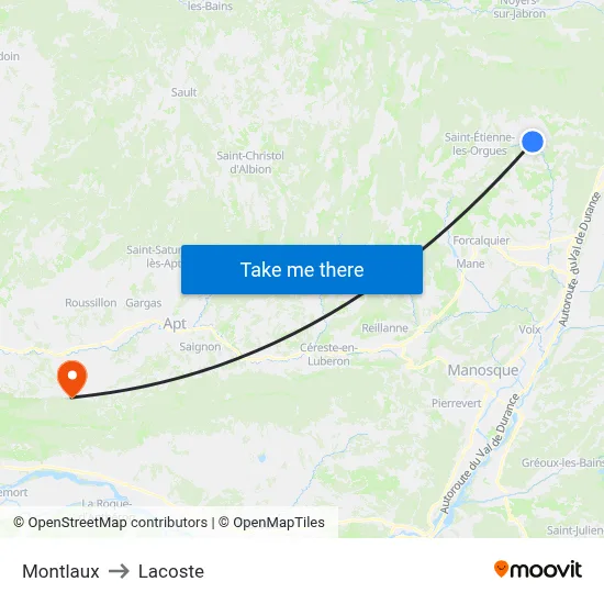Montlaux to Lacoste map