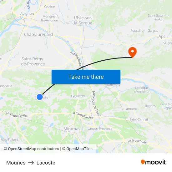Mouriès to Lacoste map