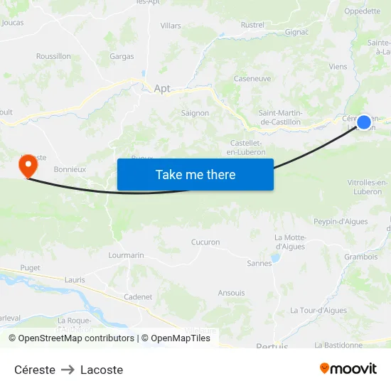 Céreste to Lacoste map