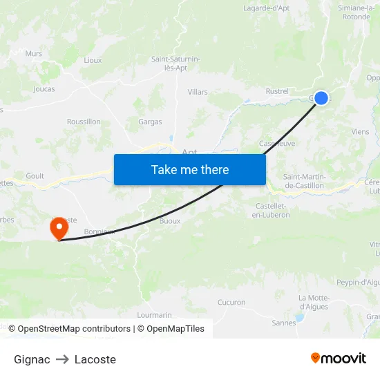Gignac to Lacoste map