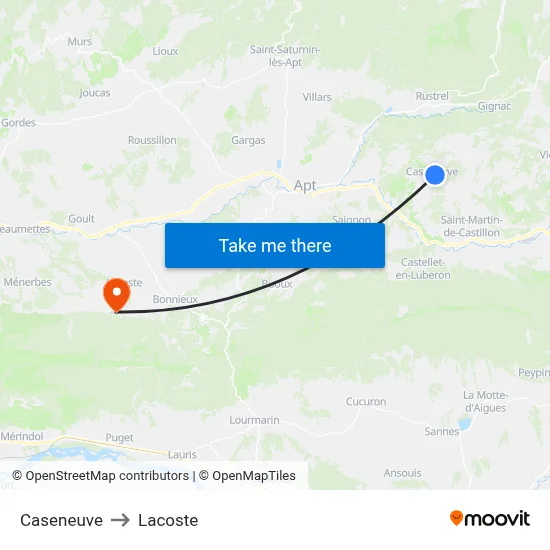 Caseneuve to Lacoste map