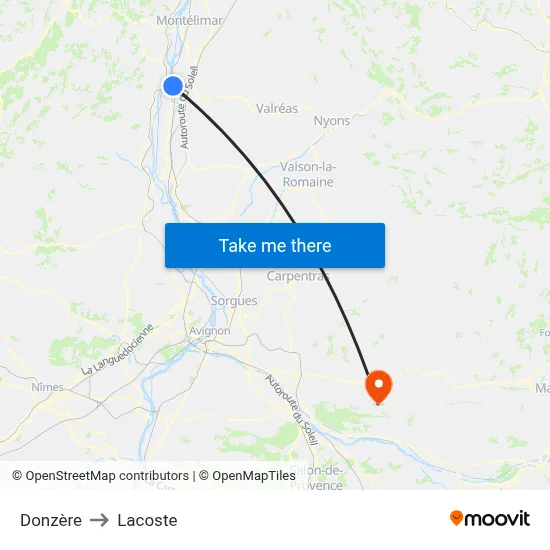 Donzère to Lacoste map