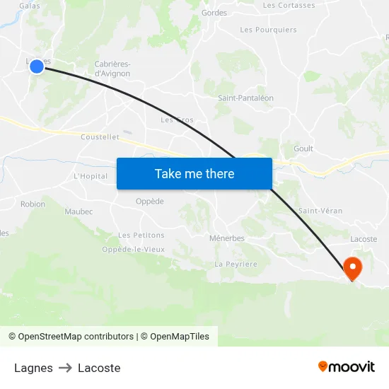 Lagnes to Lacoste map