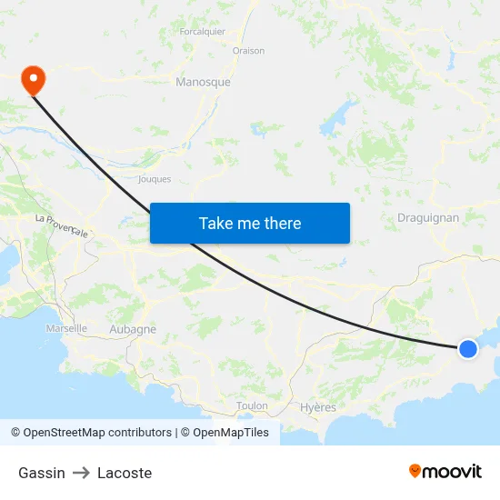 Gassin to Lacoste map