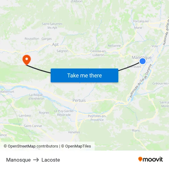 Manosque to Lacoste map