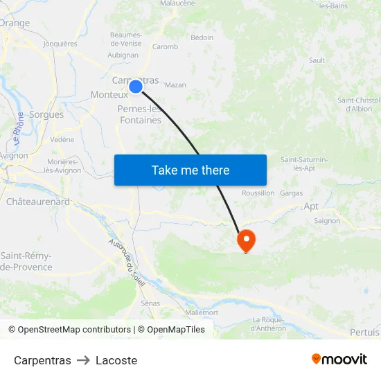 Carpentras to Lacoste map
